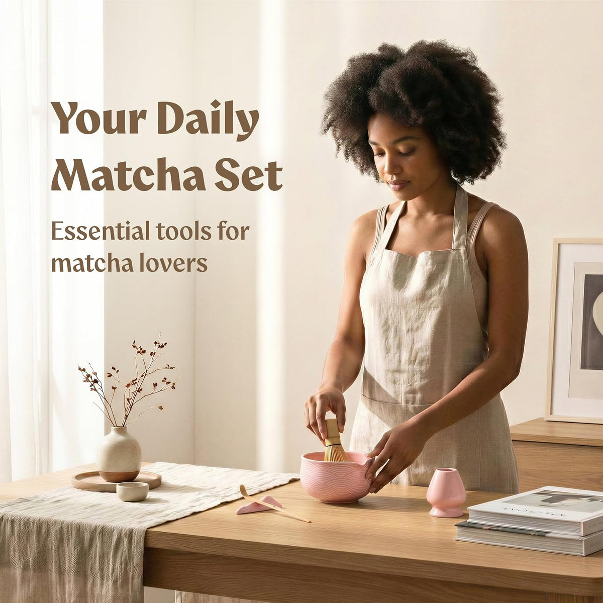 Matcha Whisk Set, 7 Pcs Matcha Kit with Bowl - Sakura Pink