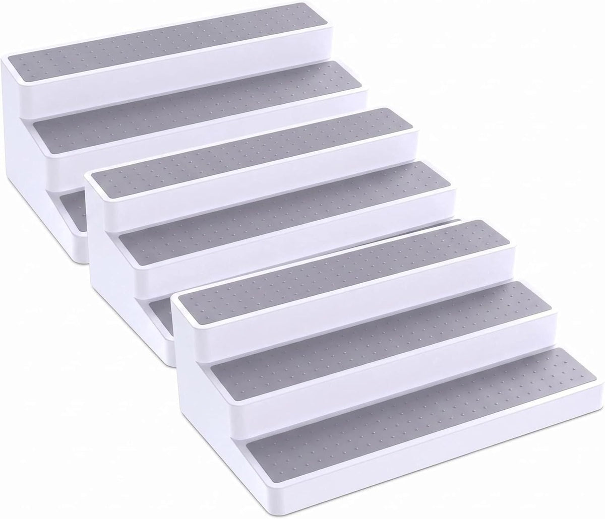 3 Tier Spice Rack Organizer for Cabinet, 3 Pack Non-Slip Spice Rack Shelf Organizer, Holds 24+ Jars, Plastic Spice Organizer for Cabinet, Pantry & Kitchen Countertop, White