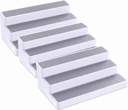 3 Tier Spice Rack Organizer for Cabinet, 3 Pack Non-Slip Spice Rack Shelf Organizer, Holds 24+ Jars, Plastic Spice Organizer for Cabinet, Pantry & Kitchen Countertop, White