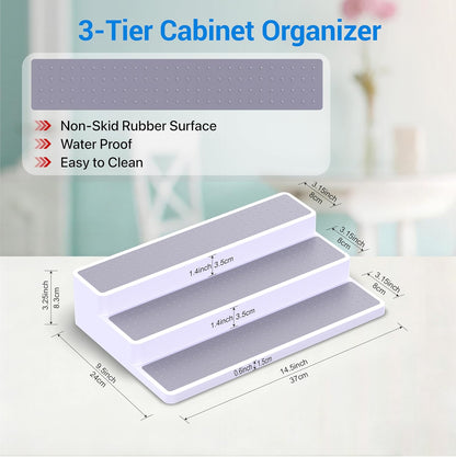 3 Tier Spice Rack Organizer for Cabinet, 3 Pack Non-Slip Spice Rack Shelf Organizer, Holds 24+ Jars, Plastic Spice Organizer for Cabinet, Pantry & Kitchen Countertop, White