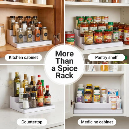 3 Tier Spice Rack Organizer for Cabinet, 3 Pack Non-Slip Spice Rack Shelf Organizer, Holds 24+ Jars, Plastic Spice Organizer for Cabinet, Pantry & Kitchen Countertop, White