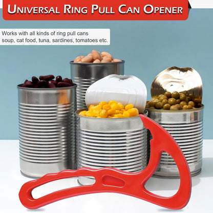 Pull Tab Can Opener - Manual Ring Pull Can Tab Opener - Easy Open Can Opener for Seniors, Protecting Nails or Arthritis - Dishwasher Safe Can Tab Opener Tool for Kitchen and Outdoors - Red
