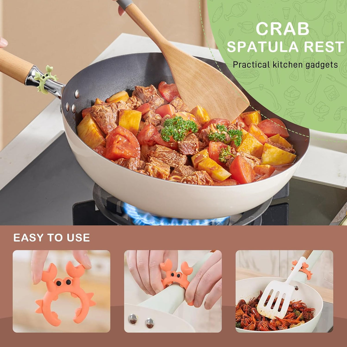 4 Pcs Crab Spatula Holder, Silicone Crab Shaped Spoon Rest, Anti-Scalding Adjustable Cooking Utensil Holder for Pot, Silicone Boil Over Spill Stopper Creative Crab Gifts for Crab Lovers