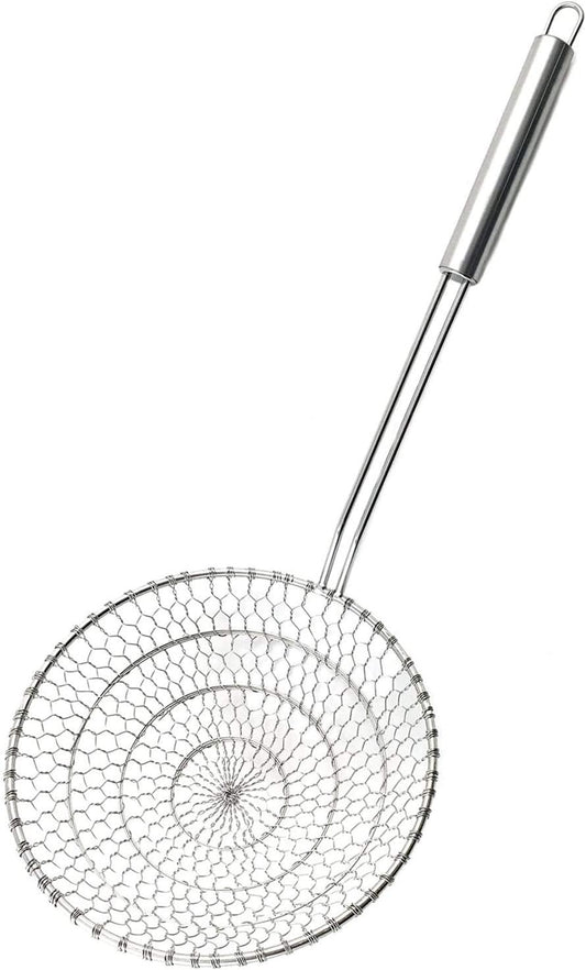 Best Utensils Asian Kitchen Stainless Steel Spider Strainer Professional Wire Skimmer with Spiral Mesh (7-Inch Strainer Basket)