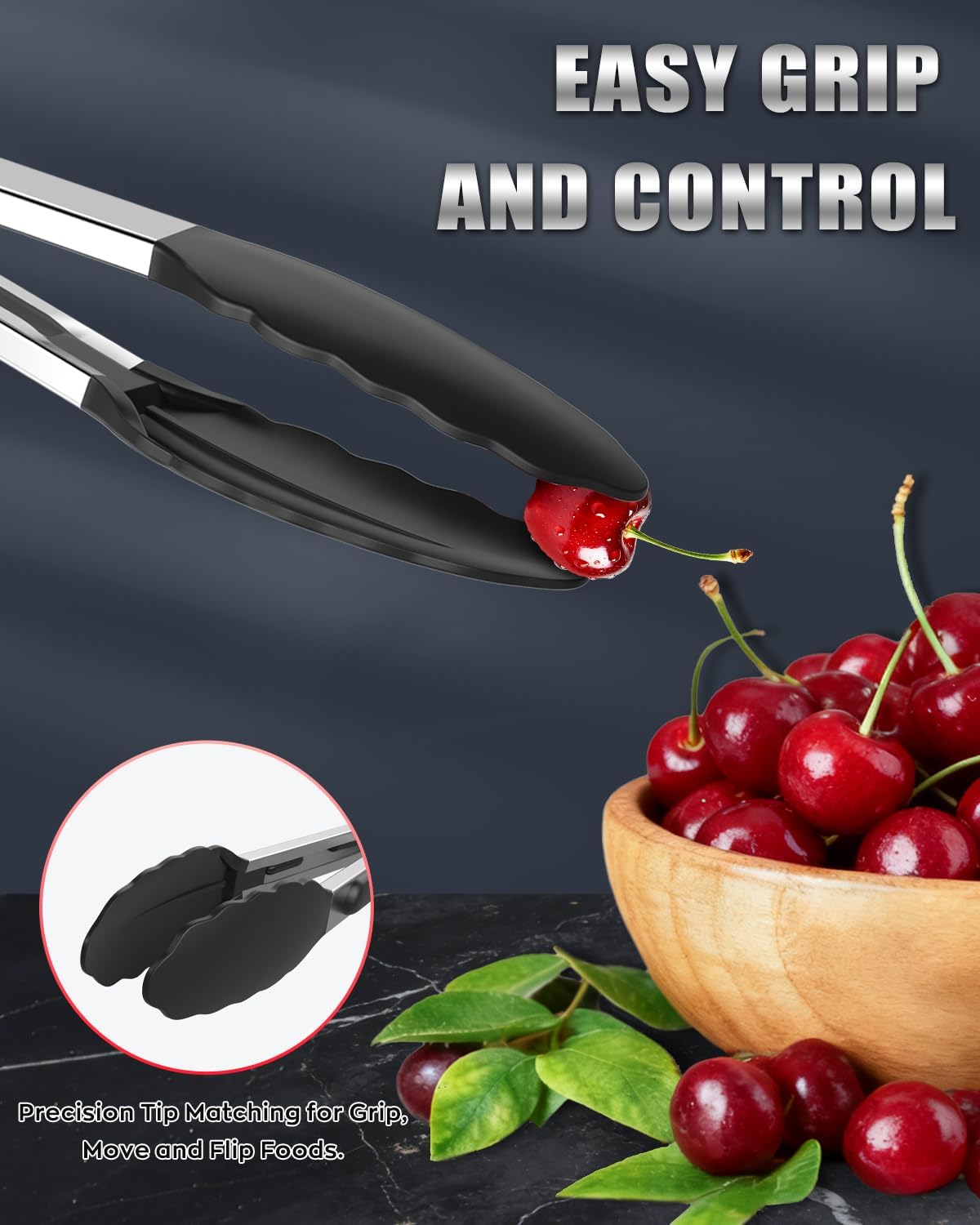 Good Grip Cooking Tongs with Silicone Tips, Set of 3-7" 9" and 12" | 600ºF Heat Resistant, 5-Layer Heavy Duty Stainless Steel, Pull Lock, Non Stick - Kitchen Tongs for Salad, Cooking and Frying