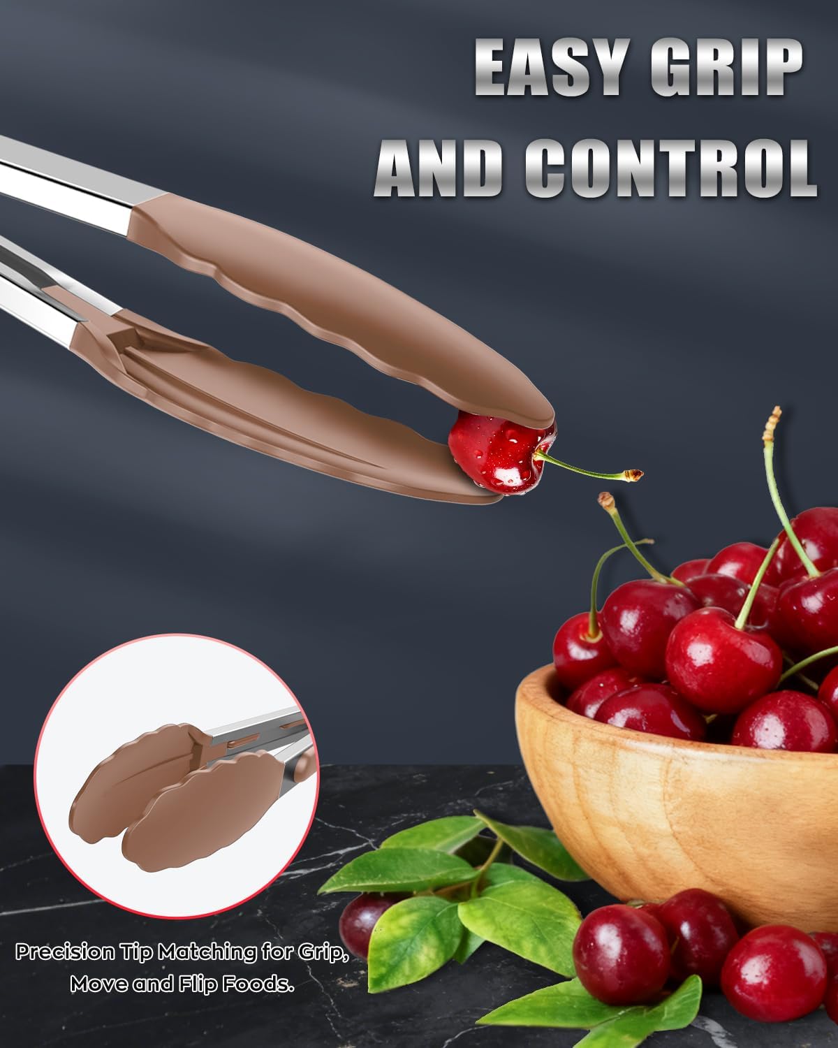 Good Grip Cooking Tongs with Silicone Tips, Set of 3-7" 9" and 12" | 600ºF Heat Resistant, 5-Layer Heavy Duty Stainless Steel, Pull Lock, Non Stick - Kitchen Tongs for Salad, Cooking and Frying