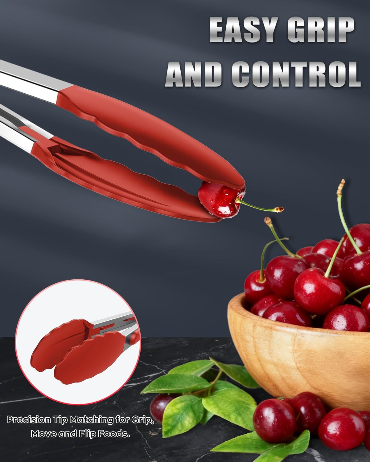 Good Grip Cooking Tongs with Silicone Tips, Set of 3-7" 9" and 12" | 600ºF Heat Resistant, 5-Layer Heavy Duty Stainless Steel, Pull Lock, Non Stick - Kitchen Tongs for Salad, Cooking and Frying