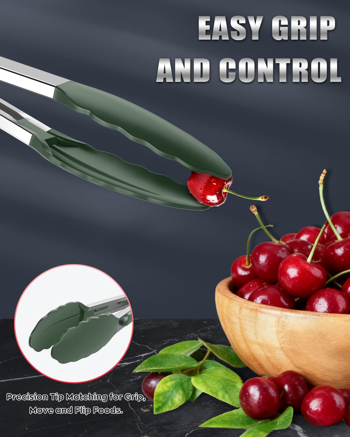 Good Grip Cooking Tongs with Silicone Tips, Set of 3-7" 9" and 12" | 600ºF Heat Resistant, 5-Layer Heavy Duty Stainless Steel, Pull Lock, Non Stick - Kitchen Tongs for Salad, Cooking and Frying