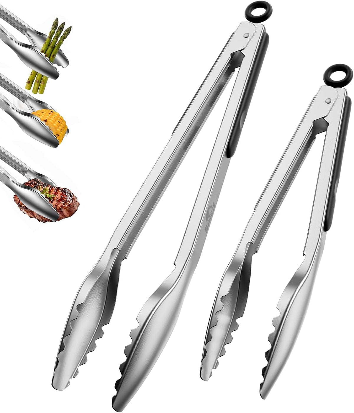 Good Grip Cooking Tongs with Silicone Tips, Set of 3-7" 9" and 12" | 600ºF Heat Resistant, 5-Layer Heavy Duty Stainless Steel, Pull Lock, Non Stick - Kitchen Tongs for Salad, Cooking and Frying