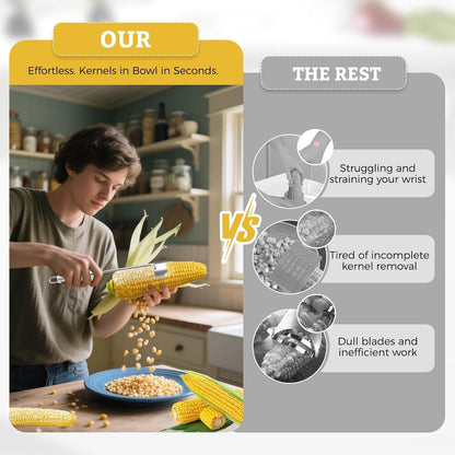 Stainless Steel Corn Peeler - Premium Corn Kernel Remover Tool for Corn on The Cob, Cob Corn Stripper, Heavy Duty Stainless Steel Handle, Kitchen Gadget for Home & Professional Use