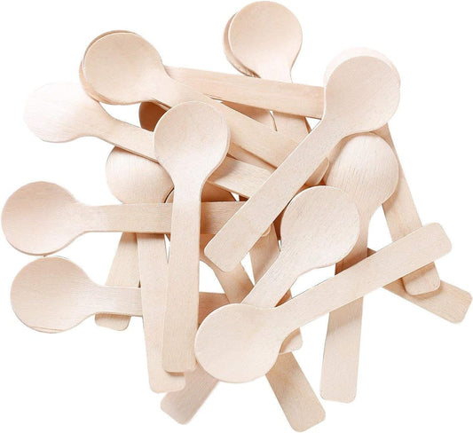 1.5mm Extra-Thick Mini Wooden Spoons (4 Inch) - 100 Count Heavy Duty Birch Wood - Sturdy No-Snap Disposable Spoons for Gelato, Desserts & Charcuterie - Eco-Friendly & Compostable GM1042A