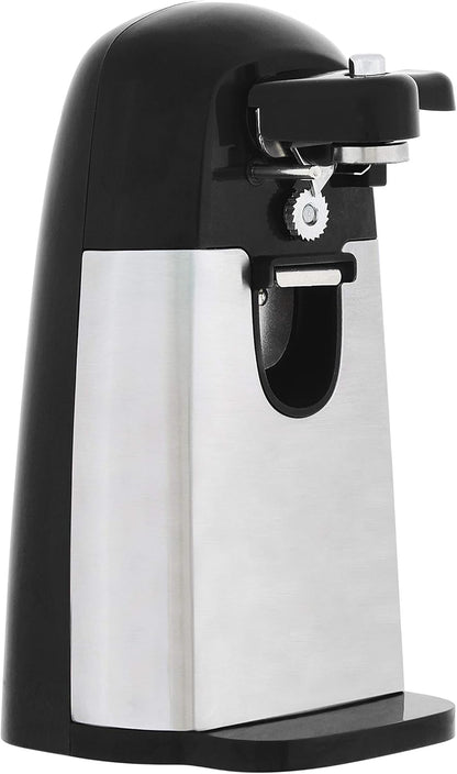 3-In-1 Electric Can Opener, Bottle Opener and Knife Sharpener with Stainless Steel Blade, Magnetic Lid Holder, Safe, Easy to Use, Powerful, Sleek Design, 50W, Black