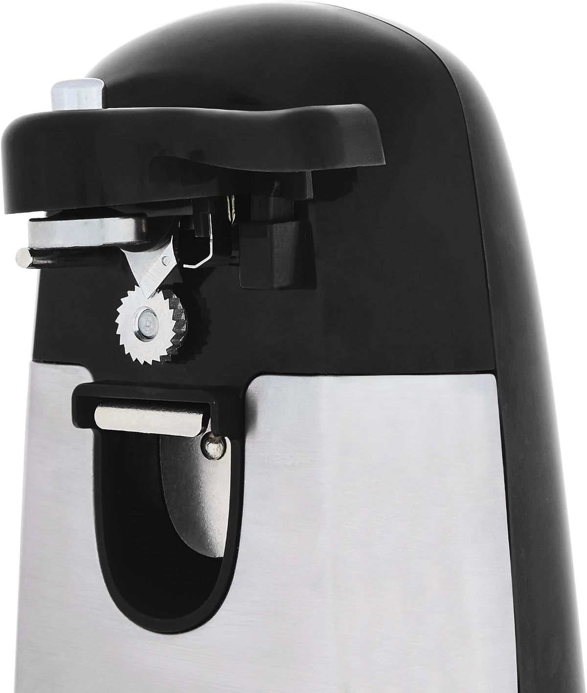 3-In-1 Electric Can Opener, Bottle Opener and Knife Sharpener with Stainless Steel Blade, Magnetic Lid Holder, Safe, Easy to Use, Powerful, Sleek Design, 50W, Black