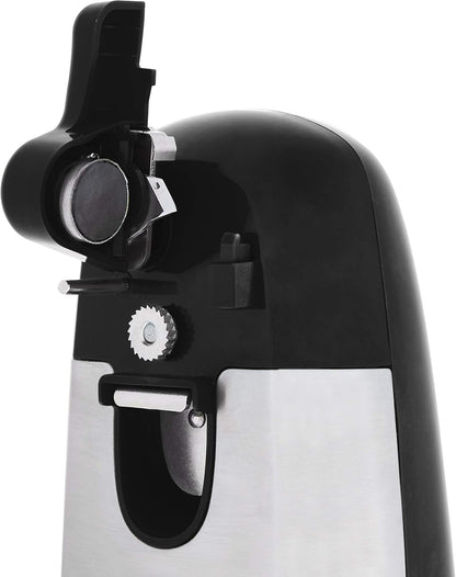 3-In-1 Electric Can Opener, Bottle Opener and Knife Sharpener with Stainless Steel Blade, Magnetic Lid Holder, Safe, Easy to Use, Powerful, Sleek Design, 50W, Black