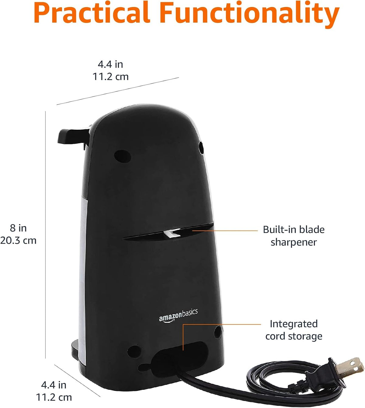 3-In-1 Electric Can Opener, Bottle Opener and Knife Sharpener with Stainless Steel Blade, Magnetic Lid Holder, Safe, Easy to Use, Powerful, Sleek Design, 50W, Black