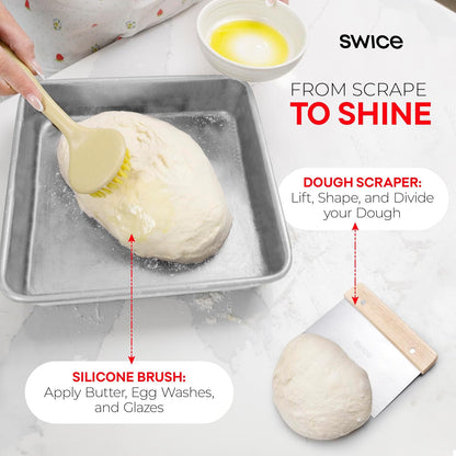 Bread Proofing Basket, Round 9-Inch Banneton Sourdough Starter Kit with Lame, Dough Scraper, Linen Liner, and Basting Brush, Complete Bread Making Supplies and Tools