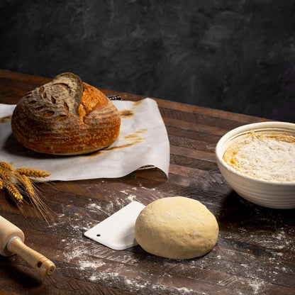 Bread Proofing Basket, Round 9-Inch Banneton Sourdough Starter Kit with Lame, Dough Scraper, Linen Liner, and Basting Brush, Complete Bread Making Supplies and Tools
