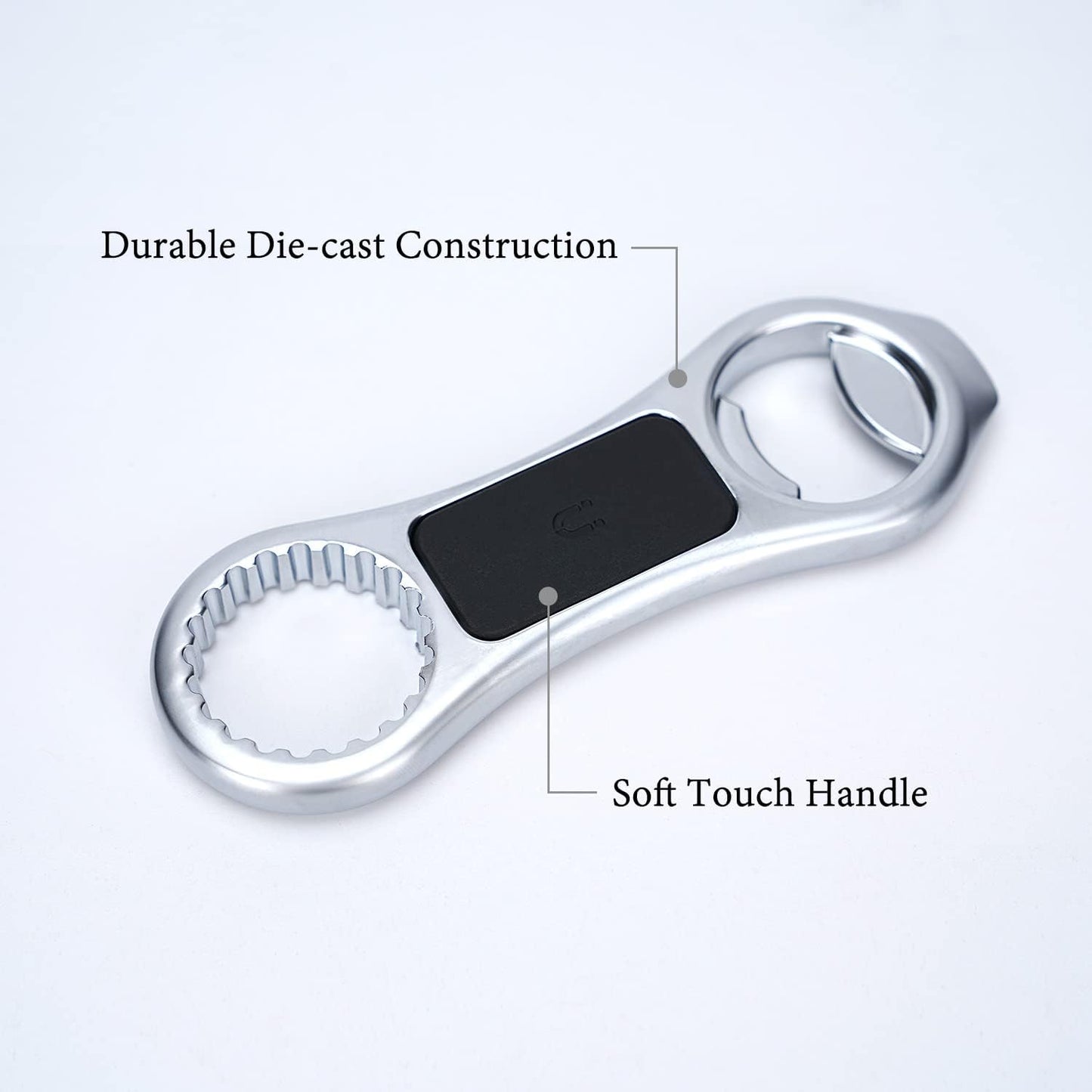 Magnetic Beer Bottle Opener for Refrigerator, Twist-off/Pry-off Opener, Pop-can Opener, Heavy Duty Steel Die-Cast Construction with Magnets, Stick to Fridge for Easy Storage, Gift for Men