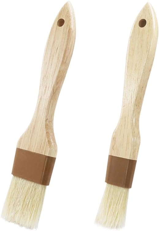 2 PCS Basting Brush, Natural Bristle, Wooden Handle | 1 Inch & 1 1/2 Inch, For Cooking & BBQ, Easy Clean, Pastry & Butter Brush