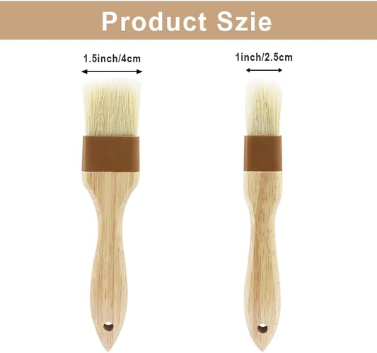 2 PCS Basting Brush, Natural Bristle, Wooden Handle | 1 Inch & 1 1/2 Inch, For Cooking & BBQ, Easy Clean, Pastry & Butter Brush