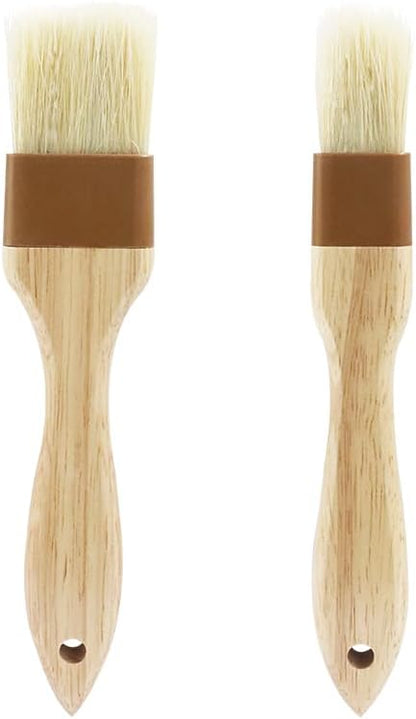 2 PCS Basting Brush, Natural Bristle, Wooden Handle | 1 Inch & 1 1/2 Inch, For Cooking & BBQ, Easy Clean, Pastry & Butter Brush