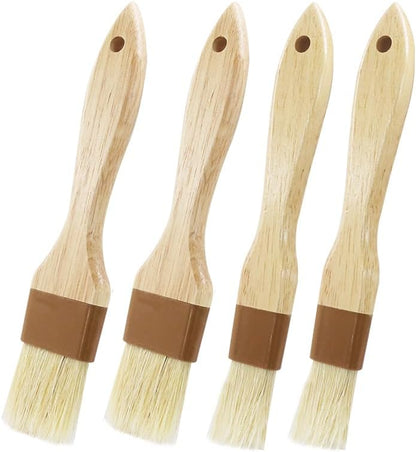 2 PCS Basting Brush, Natural Bristle, Wooden Handle | 1 Inch & 1 1/2 Inch, For Cooking & BBQ, Easy Clean, Pastry & Butter Brush