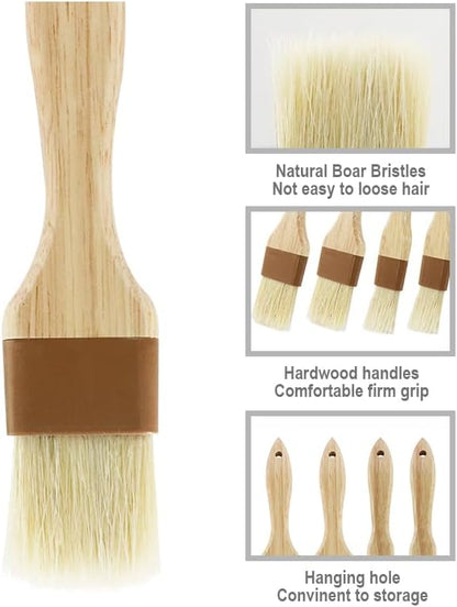 2 PCS Basting Brush, Natural Bristle, Wooden Handle | 1 Inch & 1 1/2 Inch, For Cooking & BBQ, Easy Clean, Pastry & Butter Brush