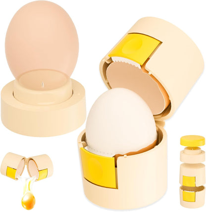 Upgraded 2 in 1 Egg Shell Opener, Hard Boiled Egg Peeler with Piercer, Cute Egg Cracker for Raw Eggs, Egg Separator for Home Kitchen Gadgets Tool (Yellow+Beige）