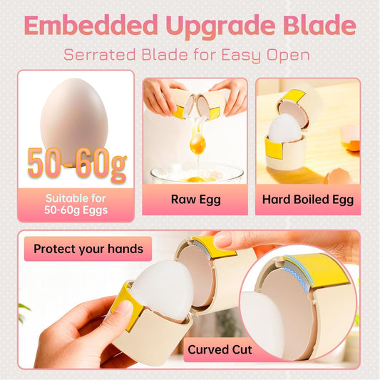 Upgraded 2 in 1 Egg Shell Opener, Hard Boiled Egg Peeler with Piercer, Cute Egg Cracker for Raw Eggs, Egg Separator for Home Kitchen Gadgets Tool (Yellow+Beige）