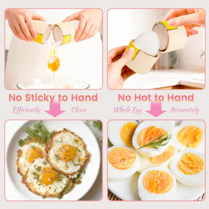 Upgraded 2 in 1 Egg Shell Opener, Hard Boiled Egg Peeler with Piercer, Cute Egg Cracker for Raw Eggs, Egg Separator for Home Kitchen Gadgets Tool (Yellow+Beige）