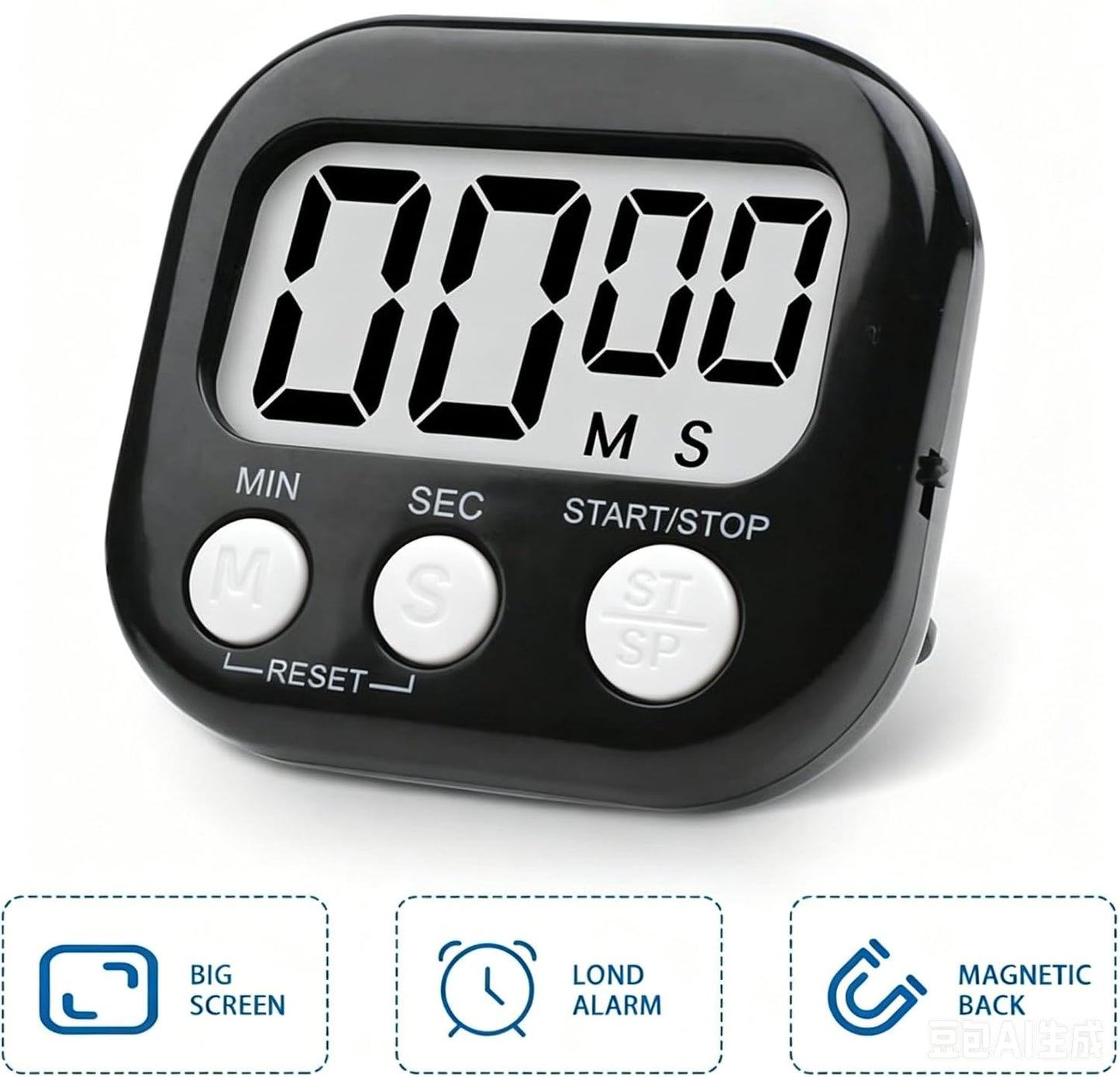 Digital Kitchen Timer, Big Display Screen, Loud Alarm, Strong Magnetic Backing Stand, Cooking Baking Kids Classroom Teacher Game Timers, Minute Seconds Count Up Countdown and Simple Operation(4 Pack)