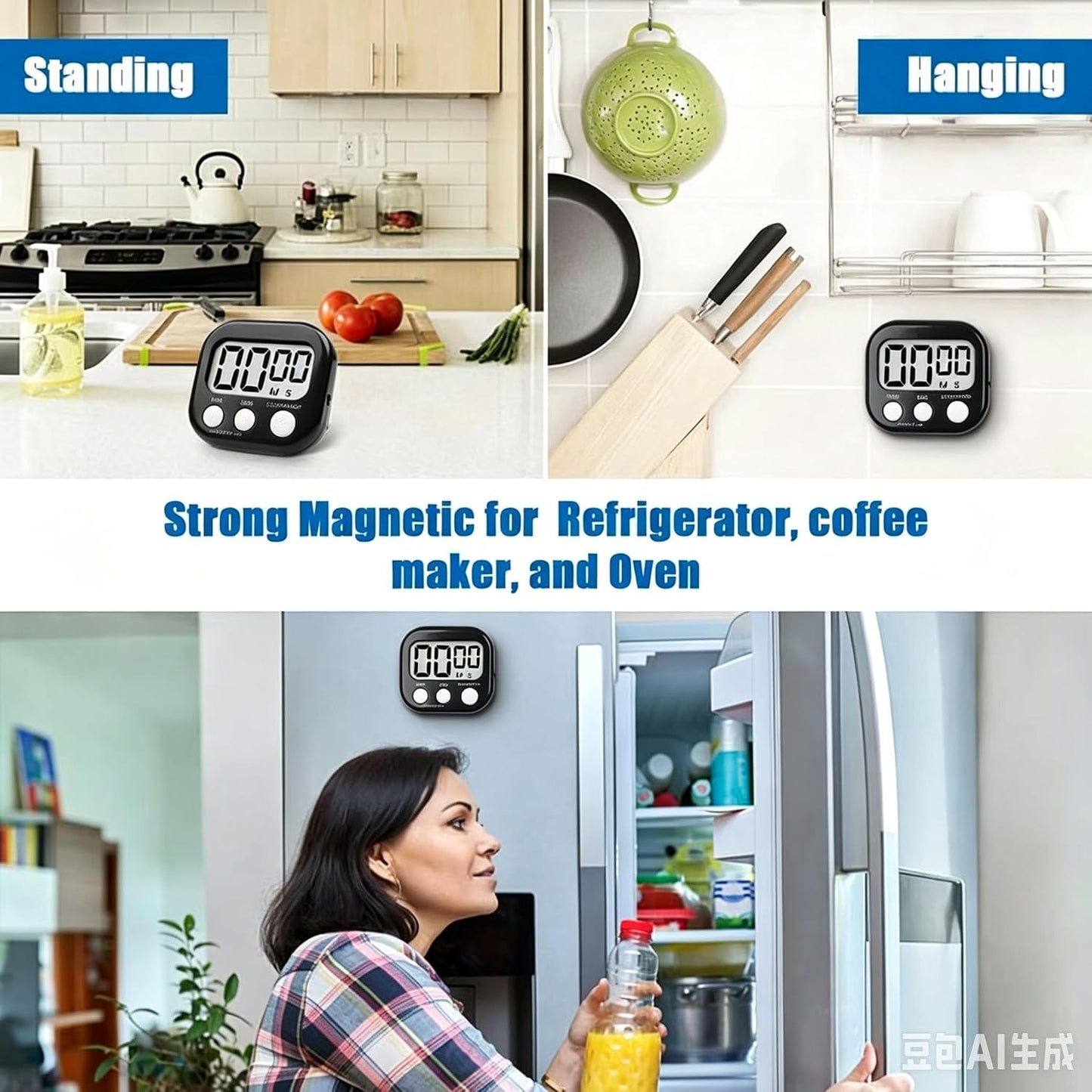 Digital Kitchen Timer, Big Display Screen, Loud Alarm, Strong Magnetic Backing Stand, Cooking Baking Kids Classroom Teacher Game Timers, Minute Seconds Count Up Countdown and Simple Operation(4 Pack)