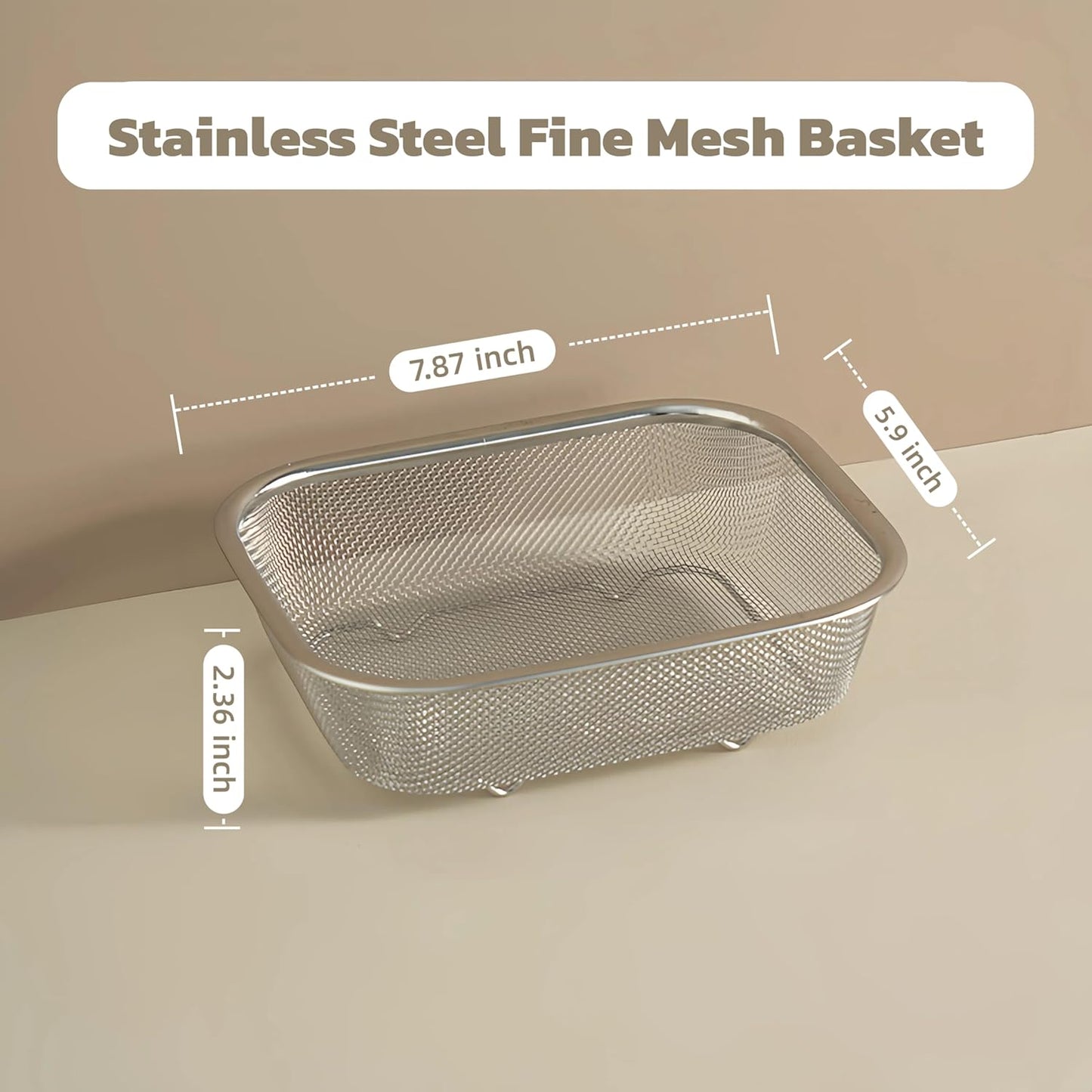 Fine Mesh Strainer for Kitchen, Stainless Steel Colander Bowl for Pasta, Rice, Fruit, Metal Net Baskets with Resting Base - Strain, Drain, Rinse (Diameter 9.84 inch)