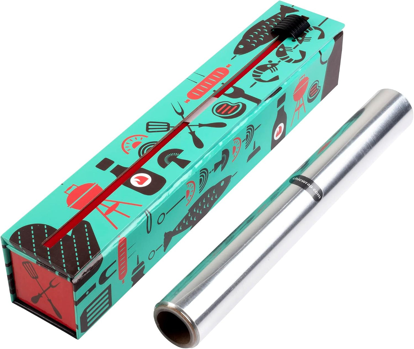 BBQ Tools Refillable Foil Dispenser - One 12"x 30' Roll of Professional Grade Aluminum Foil - Reusable Dispenser w/Slide Cutter - Kosher Certified - Reduces Waste & Saves Money