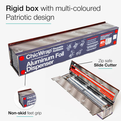 BBQ Tools Refillable Foil Dispenser - One 12"x 30' Roll of Professional Grade Aluminum Foil - Reusable Dispenser w/Slide Cutter - Kosher Certified - Reduces Waste & Saves Money