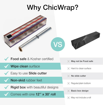BBQ Tools Refillable Foil Dispenser - One 12"x 30' Roll of Professional Grade Aluminum Foil - Reusable Dispenser w/Slide Cutter - Kosher Certified - Reduces Waste & Saves Money