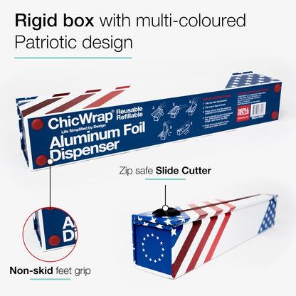 BBQ Tools Refillable Foil Dispenser - One 12"x 30' Roll of Professional Grade Aluminum Foil - Reusable Dispenser w/Slide Cutter - Kosher Certified - Reduces Waste & Saves Money