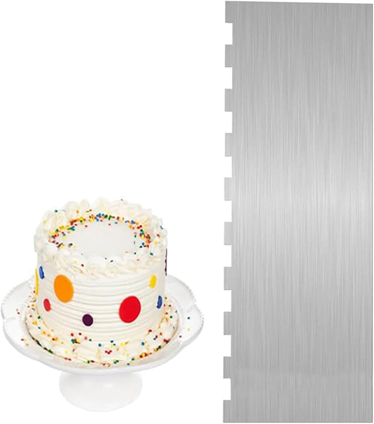 Stainless Steel Cake Scraper, Cake Decorating Comb Large Double Sided Patterned Edge Stripe Edge Smoother Scraper for Pastry Cut and Mousse Butter Cream Cake Decoration