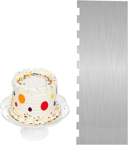 Stainless Steel Cake Scraper, Cake Decorating Comb Large Double Sided Patterned Edge Stripe Edge Smoother Scraper for Pastry Cut and Mousse Butter Cream Cake Decoration
