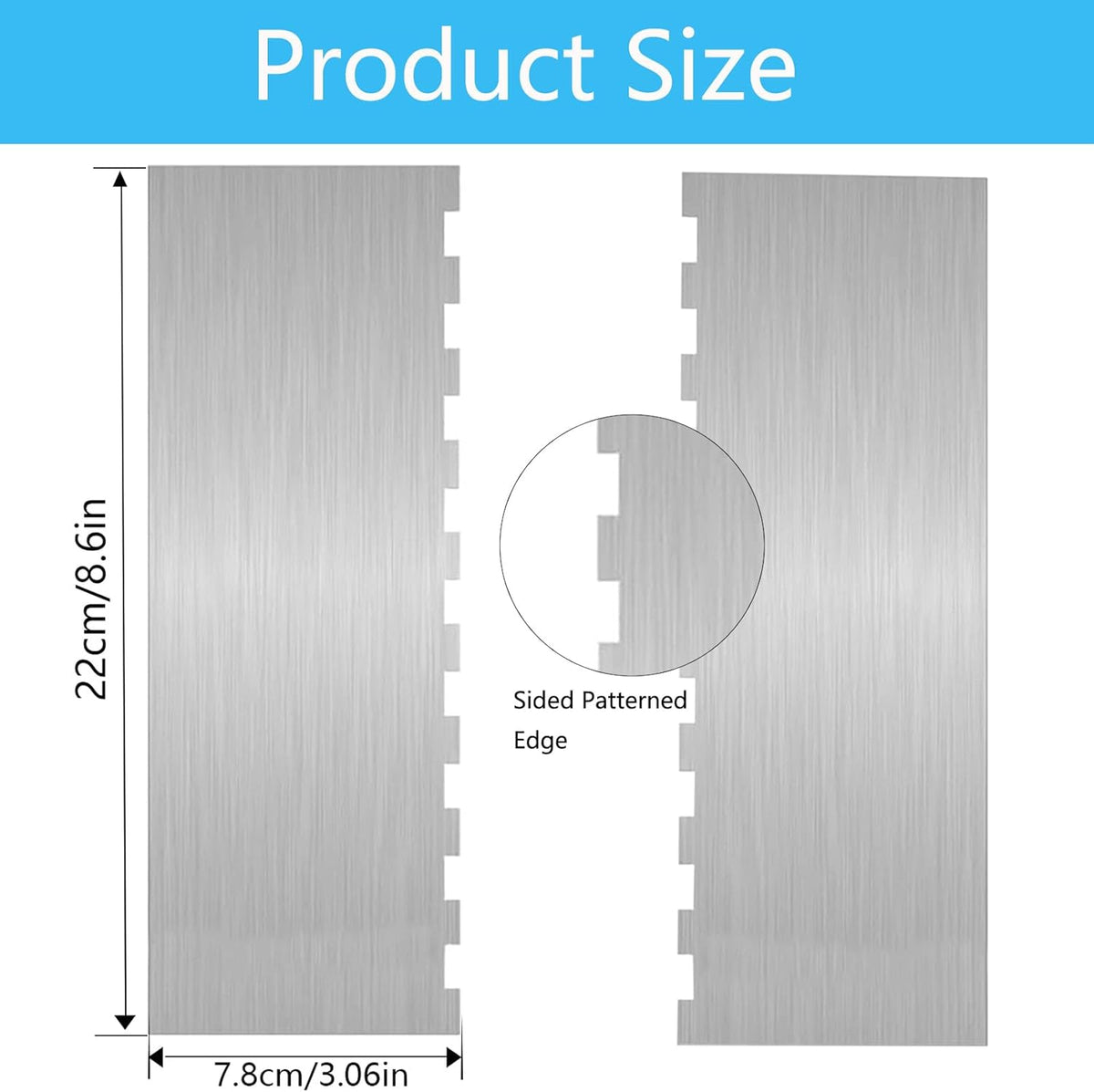 Stainless Steel Cake Scraper, Cake Decorating Comb Large Double Sided Patterned Edge Stripe Edge Smoother Scraper for Pastry Cut and Mousse Butter Cream Cake Decoration