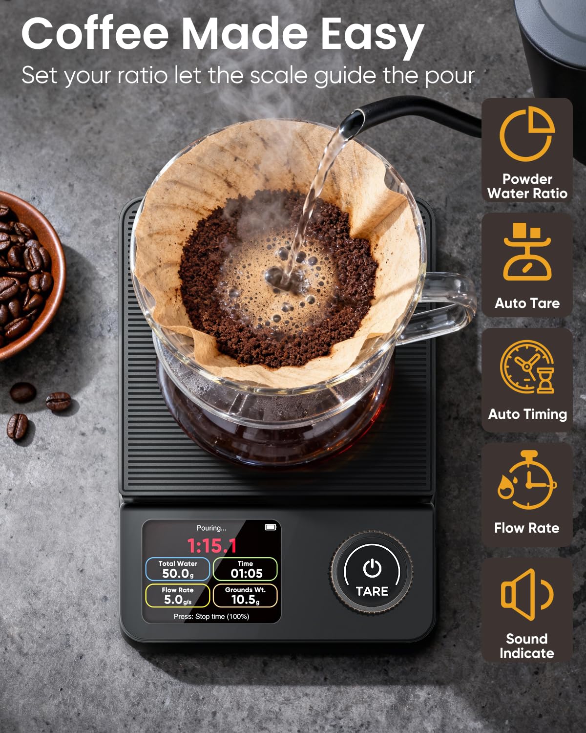 INSMART Pour Over Coffee Scale with Timer, 5kg/0.1g High Precision