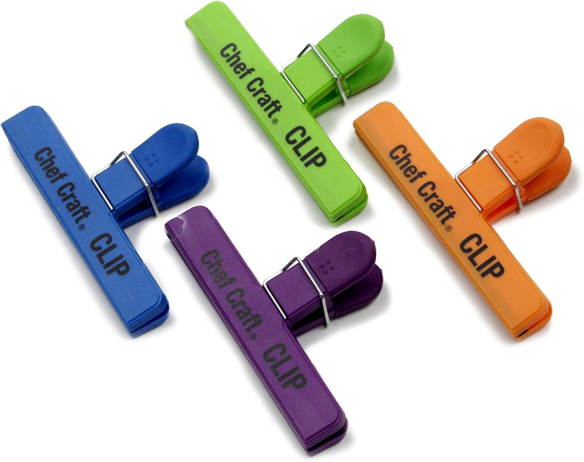 Vibrant Plastic 4 Piece Large Bag Clip Set, 4-Pack, Green/Blue/Orange/Purple