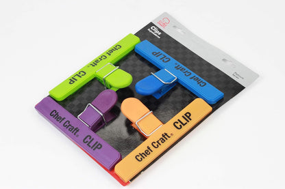 Vibrant Plastic 4 Piece Large Bag Clip Set, 4-Pack, Green/Blue/Orange/Purple