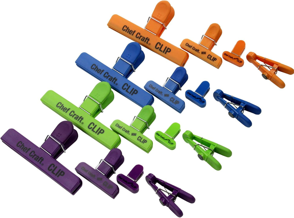 Vibrant Plastic 4 Piece Large Bag Clip Set, 4-Pack, Green/Blue/Orange/Purple
