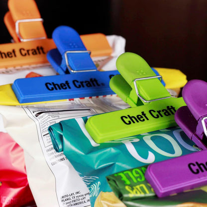 Vibrant Plastic 4 Piece Large Bag Clip Set, 4-Pack, Green/Blue/Orange/Purple