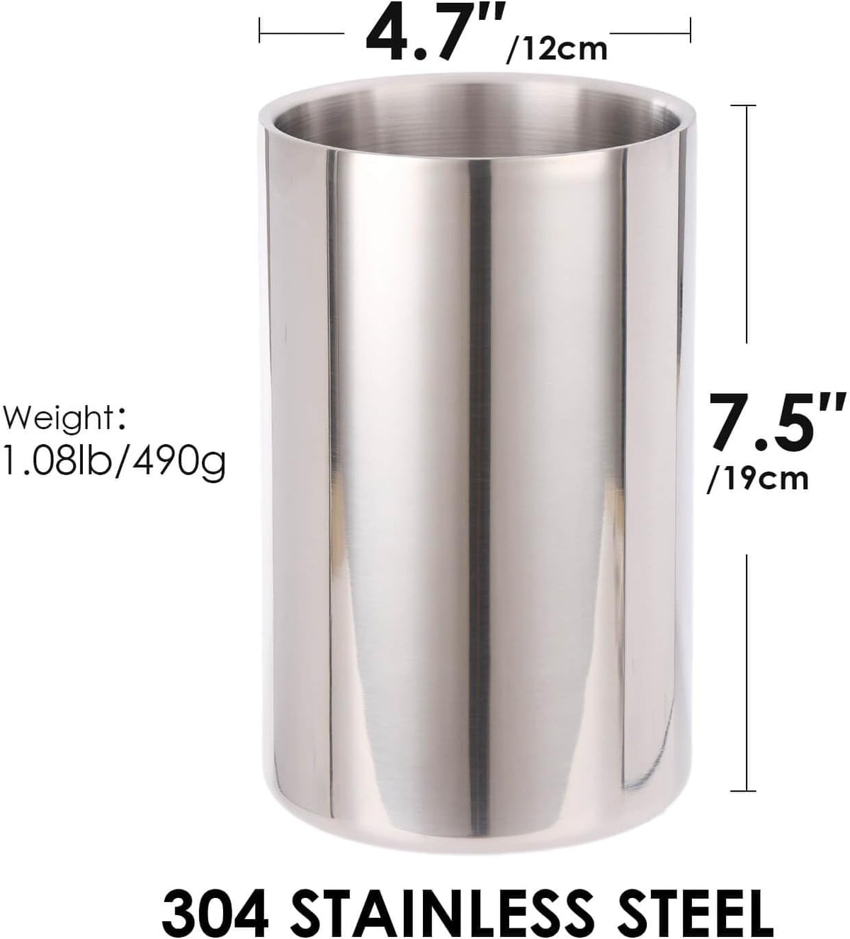 Double Wall Utensil Holder, 304 Stainless Steel Sleek Holder for Countertop | Kitchen Utensil Holder - Spatula Spoon Storage Organizer, Large Utensil Caddy Counter, Shining Utensil Crock, Mirror Polish