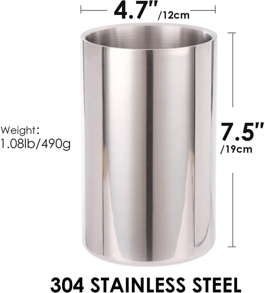 Double Wall Utensil Holder, 304 Stainless Steel Sleek Holder for Countertop | Kitchen Utensil Holder - Spatula Spoon Storage Organizer, Large Utensil Caddy Counter, Shining Utensil Crock, Mirror Polish