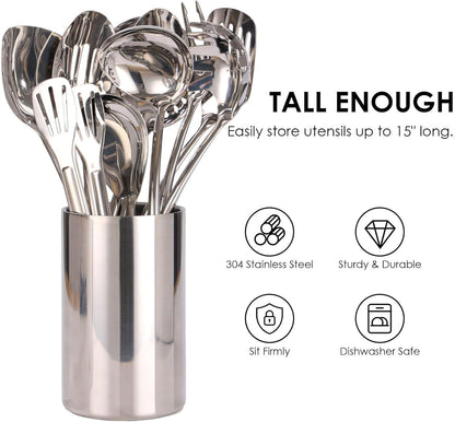 Double Wall Utensil Holder, 304 Stainless Steel Sleek Holder for Countertop | Kitchen Utensil Holder - Spatula Spoon Storage Organizer, Large Utensil Caddy Counter, Shining Utensil Crock, Mirror Polish