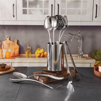 Double Wall Utensil Holder, 304 Stainless Steel Sleek Holder for Countertop | Kitchen Utensil Holder - Spatula Spoon Storage Organizer, Large Utensil Caddy Counter, Shining Utensil Crock, Mirror Polish