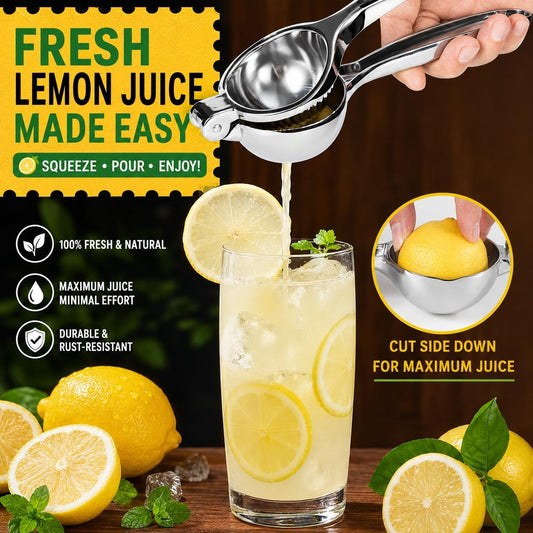Premium Lemon Squeezer, Large Heavy Duty Handhelp Juicer for Lemon, Metal Hand Press Citrus Juicer, Lime Squeezer Bar Tool, Manual Citrus Press | Large bowl ergonomic handle easy handheld press for lemons and limes
